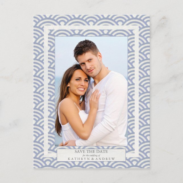 Japanese Seigaiha Waves Save The Date Photograph Announcement Postcard (Front)