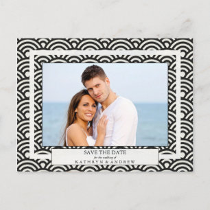 Japanese Seigaiha Waves Save The Date Photograph Announcement Postcard