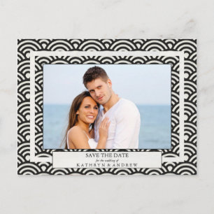 Japanese Seigaiha Waves Save The Date Photograph Announcement Postcard