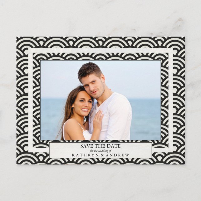 Japanese Seigaiha Waves Save The Date Photograph Announcement Postcard (Front)