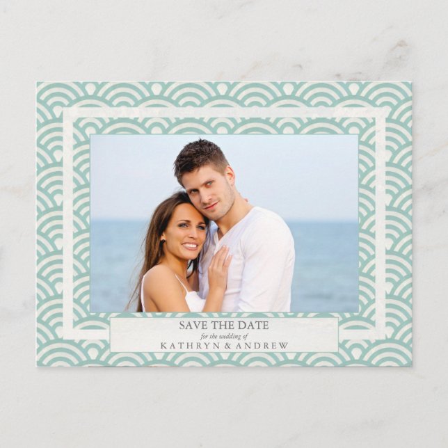 Japanese Seigaiha Waves Save The Date Photograph Announcement Postcard (Front)