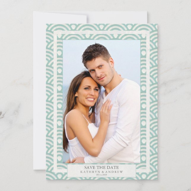 Japanese Seigaiha Wedding Save The Date Flat Photo Invitation (Front)