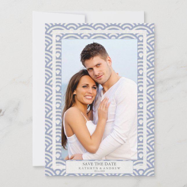 Japanese Seigaiha Wedding Save The Date Flat Photo Invitation (Front)