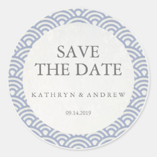 Japanese Seigaiha Wedding Save the Date or Custom Classic Round Sticker