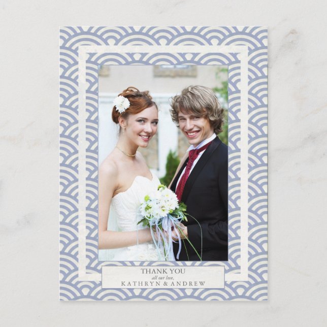 Japanese Seigaiha Wedding Thank You/Custom Photo Postcard (Front)