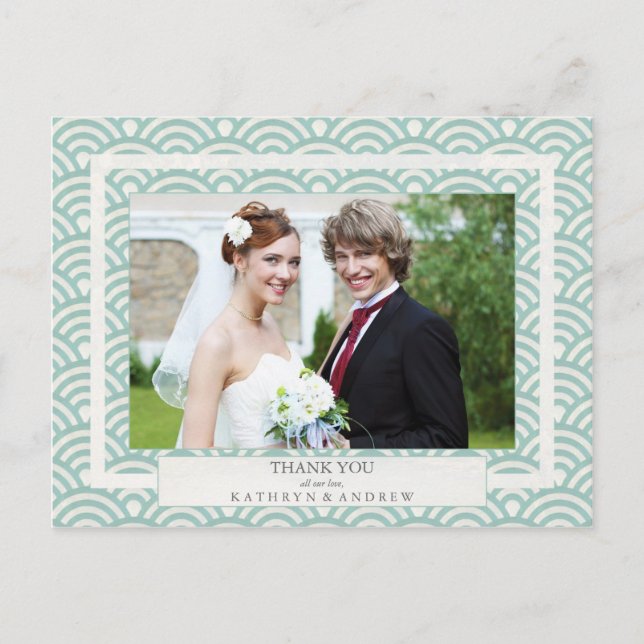 Japanese Seigaiha Wedding Thank You/Custom Photo Postcard (Front)