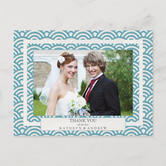 Japanese Seigaiha Wedding Thank You/Custom Photo Postcard (Front)