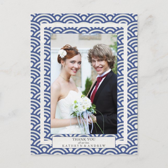 Japanese Seigaiha Wedding Thank You/Custom Photo Postcard (Front)