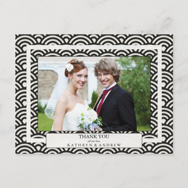 Japanese Seigaiha Wedding Thank You/Custom Photo Postcard (Front)