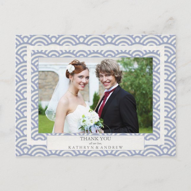 Japanese Seigaiha Wedding Thank You/Custom Photo Postcard (Front)