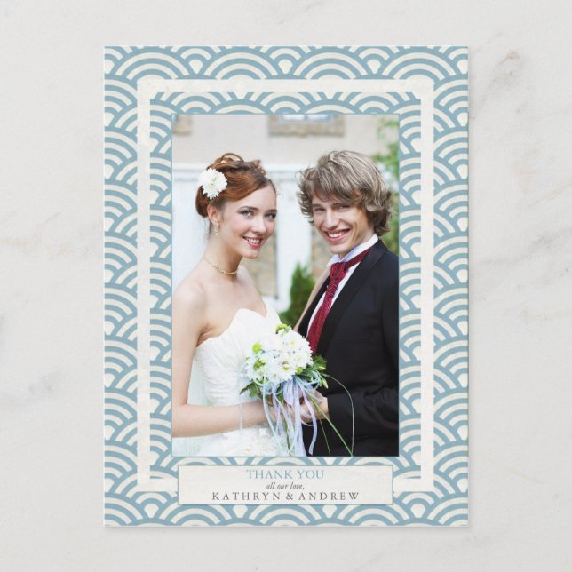 Japanese Seigaiha Wedding Thank You/Custom Photo Postcard (Front)