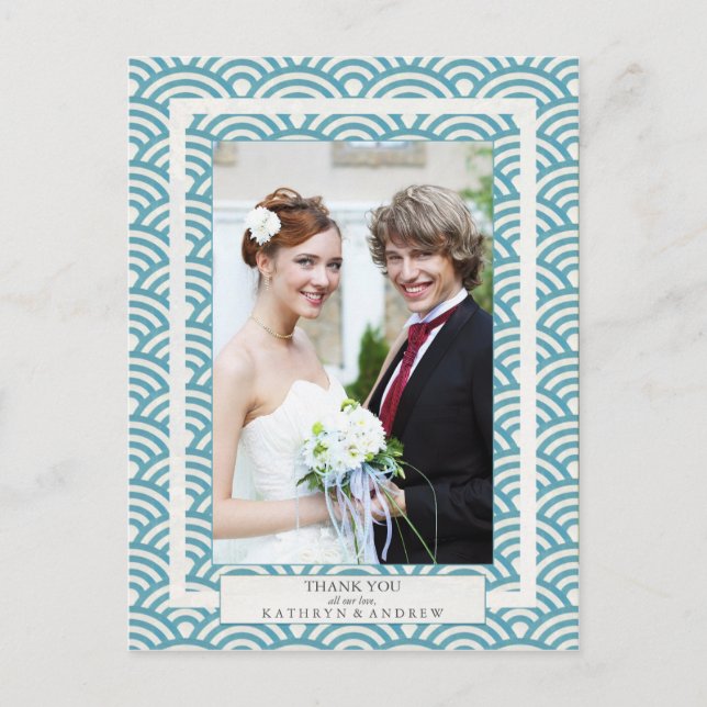 Japanese Seigaiha Wedding Thank You/Custom Photo Postcard (Front)