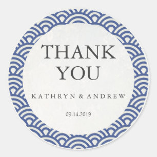Japanese Seigaiha Wedding Thank You/Custom Text Classic Round Sticker