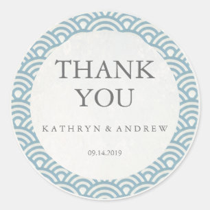 Japanese Seigaiha Wedding Thank You/Custom Text Classic Round Sticker