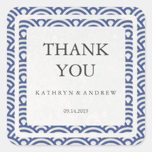 Japanese Seigaiha Wedding Thank You/Custom Text Square Sticker