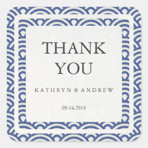 Japanese Seigaiha Wedding Thank You/Custom Text Square Sticker