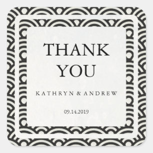 Japanese Seigaiha Wedding Thank You/Custom Text Square Sticker