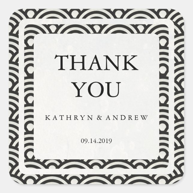 Japanese Seigaiha Wedding Thank You/Custom Text Square Sticker (Front)