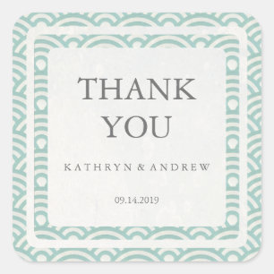 Japanese Seigaiha Wedding Thank You/Custom Text Square Sticker