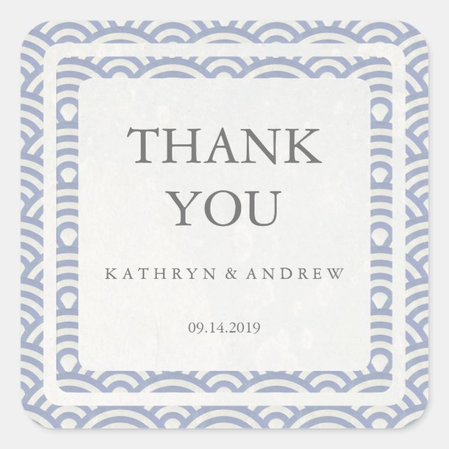 Japanese Seigaiha Wedding Thank You/Custom Text Square Sticker (Front)