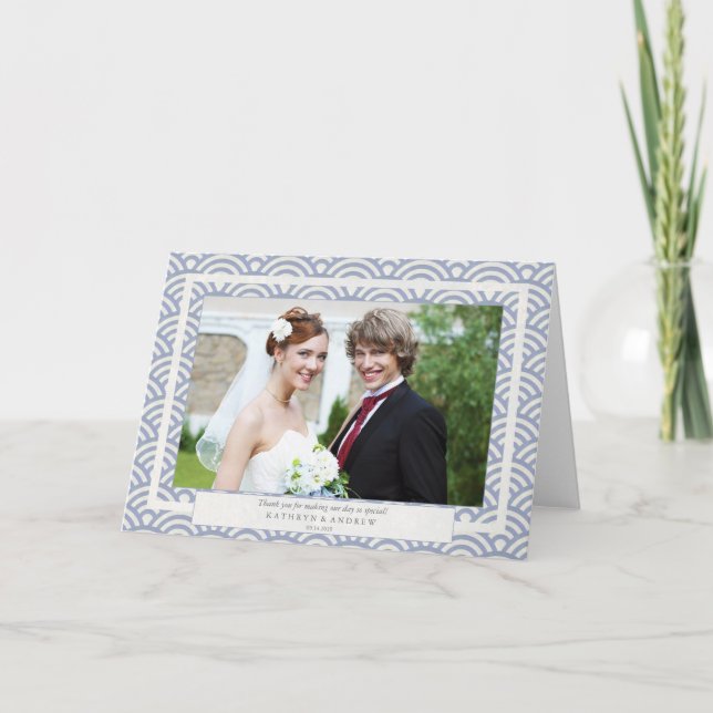 Japanese Seigaiha Wedding Thank You/Custom Text Thank You Card (Front)