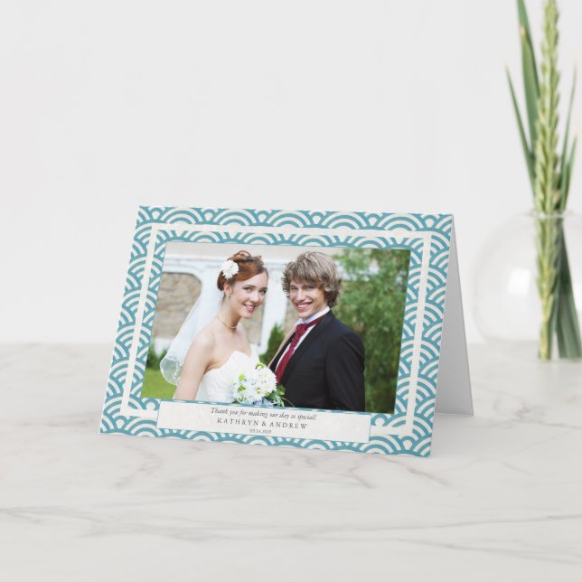 Japanese Seigaiha Wedding Thank You/Custom Text Thank You Card (Front)