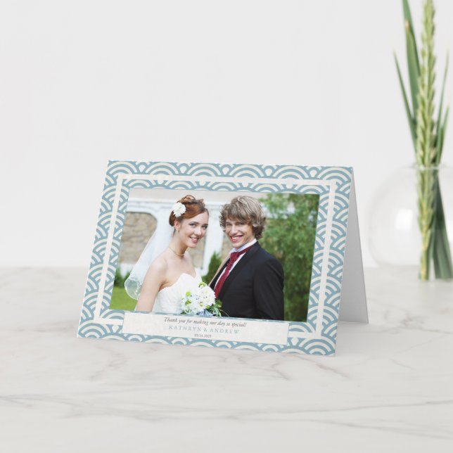 Japanese Seigaiha Wedding Thank You/Custom Text Thank You Card (Front)