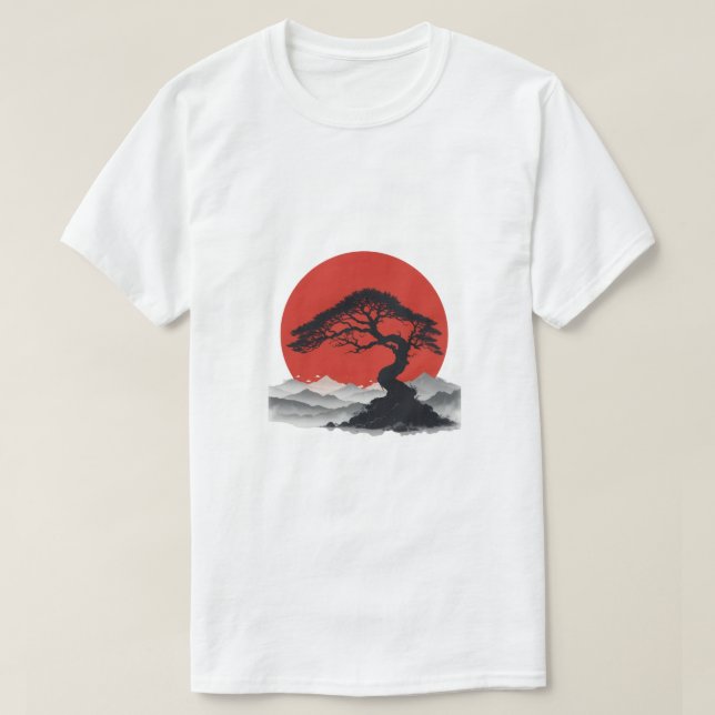 Japanese Serenity Bonsai Silhouette T-Shirt (Design Front)
