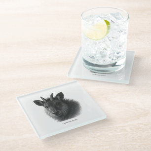 Japanese Serow Black & White Fine Art Glass Coaster