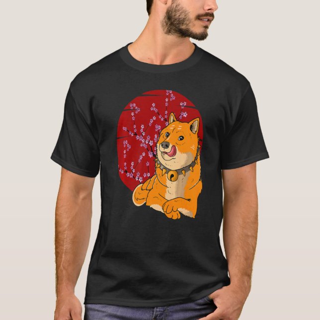 Japanese Shiba Inu Dog Cherry Blossom T-Shirt (Front)