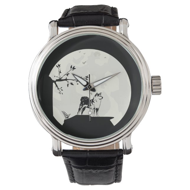 Japanese Shiba Inu Dog Full Moon Silhouette Watch (Front)
