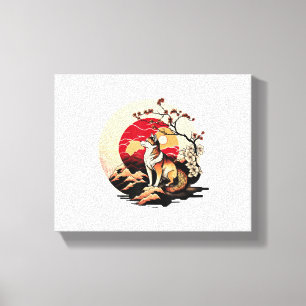 Japanese Shiba Inu Dog Sunset Ukiyo e Style Canvas Print