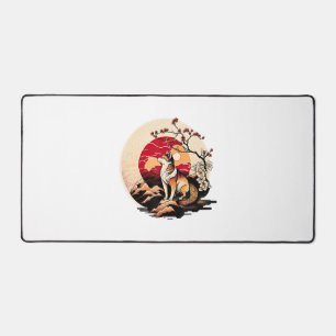 Japanese Shiba Inu Dog Sunset Ukiyo e Style Desk Mat