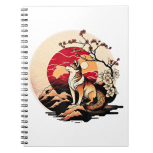 Japanese Shiba Inu Dog Sunset Ukiyo e Style Notebook