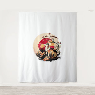 Japanese Shiba Inu Dog Sunset Ukiyo e Style Tapestry