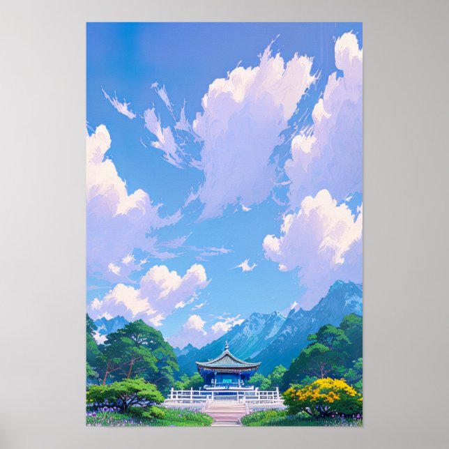 Japanese Shrine under a Summer Sky Poster (Front)