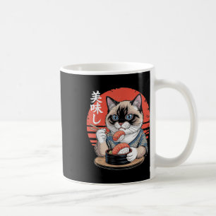 Japanese Siamese Cat Eating Sushi Kawaii Anime Cat Coffee Mug