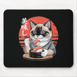 Japanese Siamese Cat Eating Sushi Kawaii Anime Cat Mouse Mat