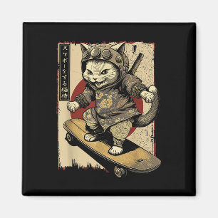 Japanese Skateboard Samurai Cat Tattoo Kawaii Ninj Magnet