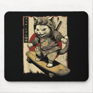 Japanese Skateboard Samurai Cat Tattoo Kawaii Ninj Mouse Mat