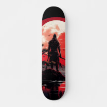 Japanese Skateboard Samurai Watching At Night