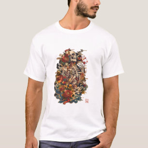 Japanese Skeleton Art Gothic Floral Skull T-Shirt