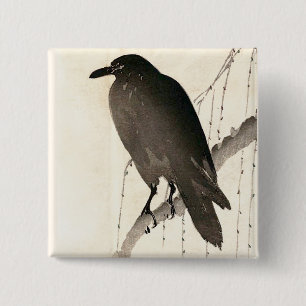 Japanese sketch of a raven 15 cm square badge