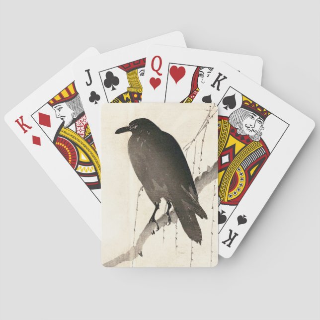Japanese sketch of a raven playing cards (Back)