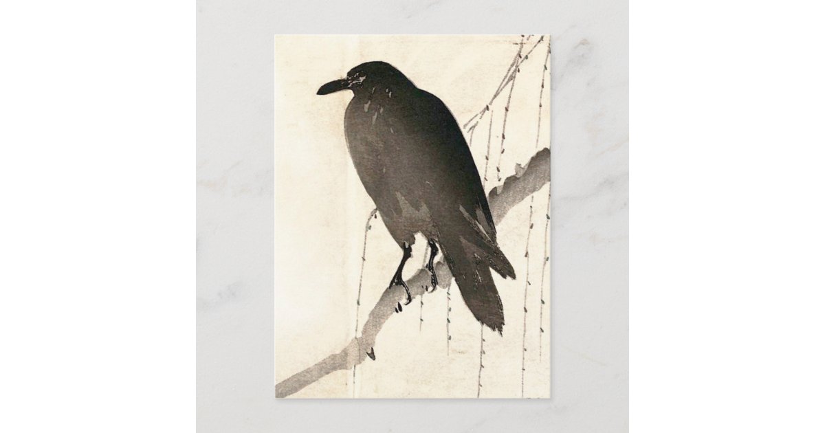 Japanese sketch of a raven postcard | Zazzle