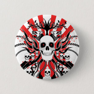 japanese  skulls 6 cm round badge