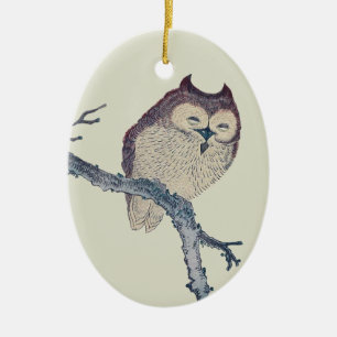 Japanese Sleeping Owl Night Artwork Ceramic Tree Decoration