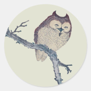 Japanese Sleeping Owl Night Artwork Classic Round Sticker