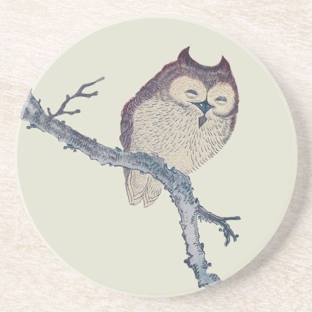 Japanese Sleeping Owl Night Artwork Coaster (Front)