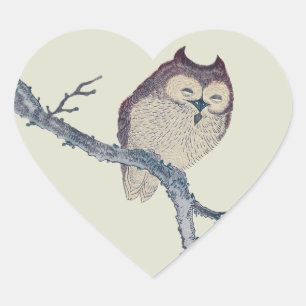 Japanese Sleeping Owl Night Artwork Heart Sticker